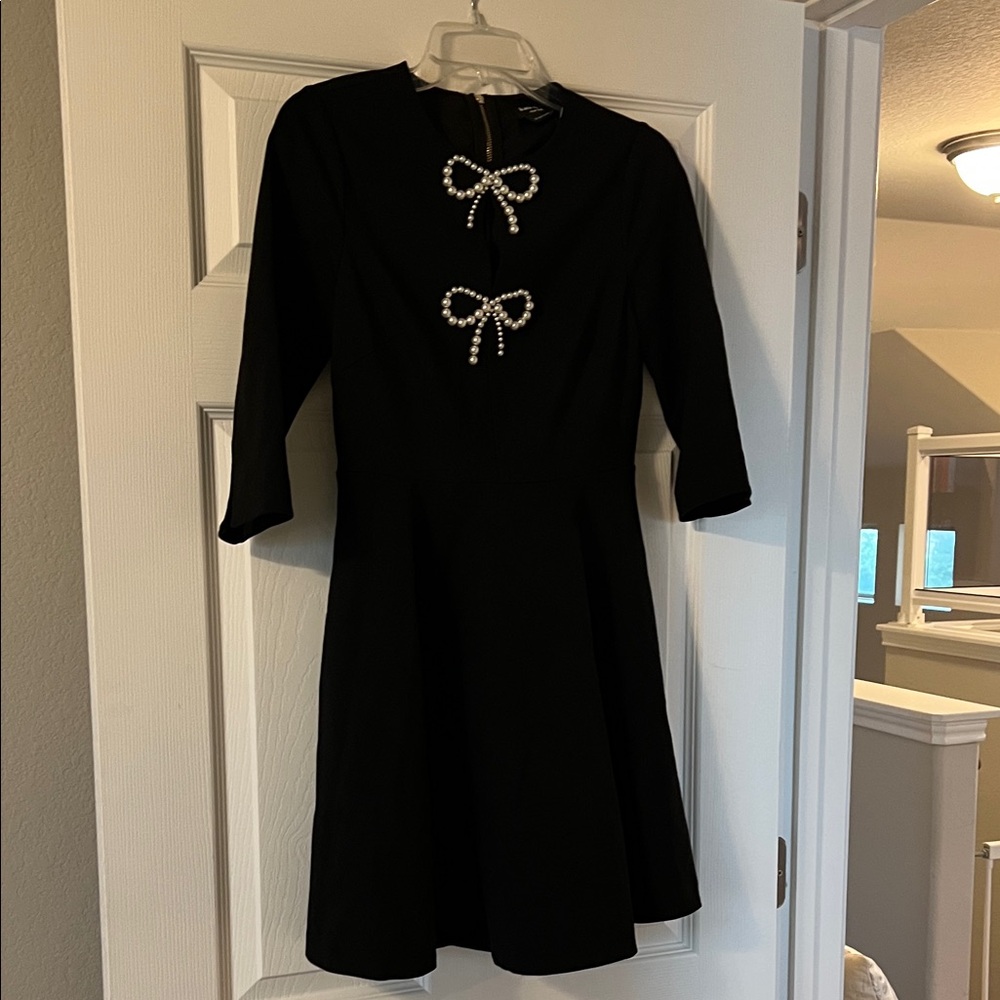 kate spade Black Mini Dress with Pearl Bow Appliqués